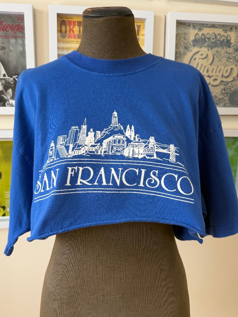 VINTAGE 80s SAN FRANCISCO CROPPED TOURIST TEE • 80s ROYAL BLUE GRAPHIC CROP TOP